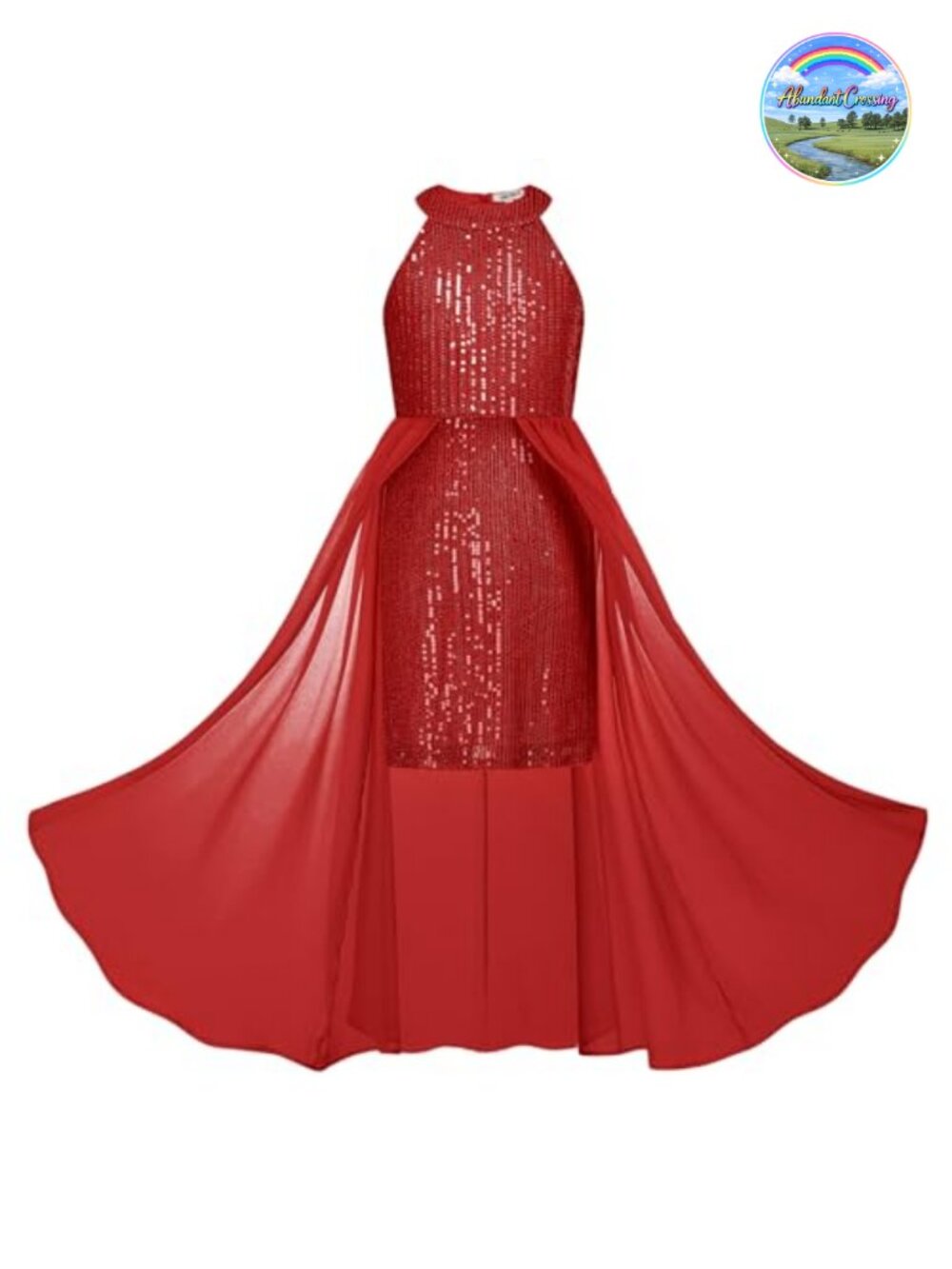 Girls Sequin Chiffon Halter Formal Party Dress Sleeveless